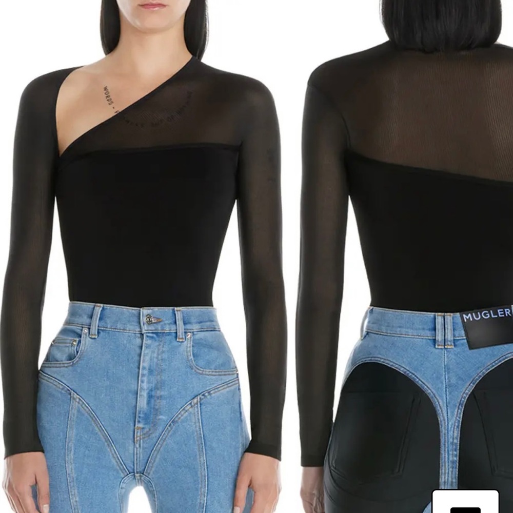 SOLD!!! Mugler Asymmetrical Illusion Mesh Top